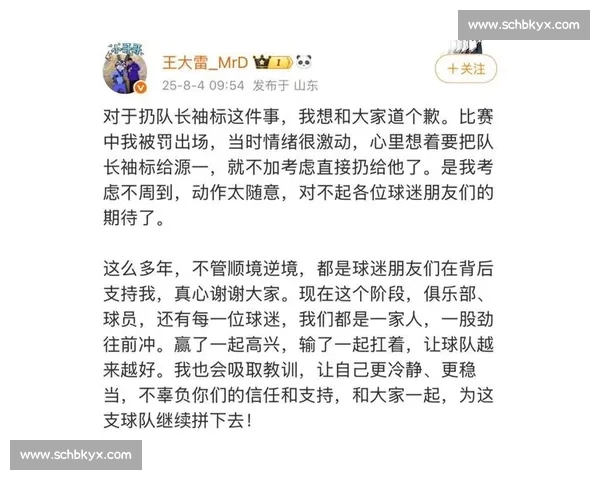 王大雷红牌扔袖标致歉:职业精神与信任危机的双重警示 王大雷红牌扔袖标致歉:职业精神与信任危机的双重警示